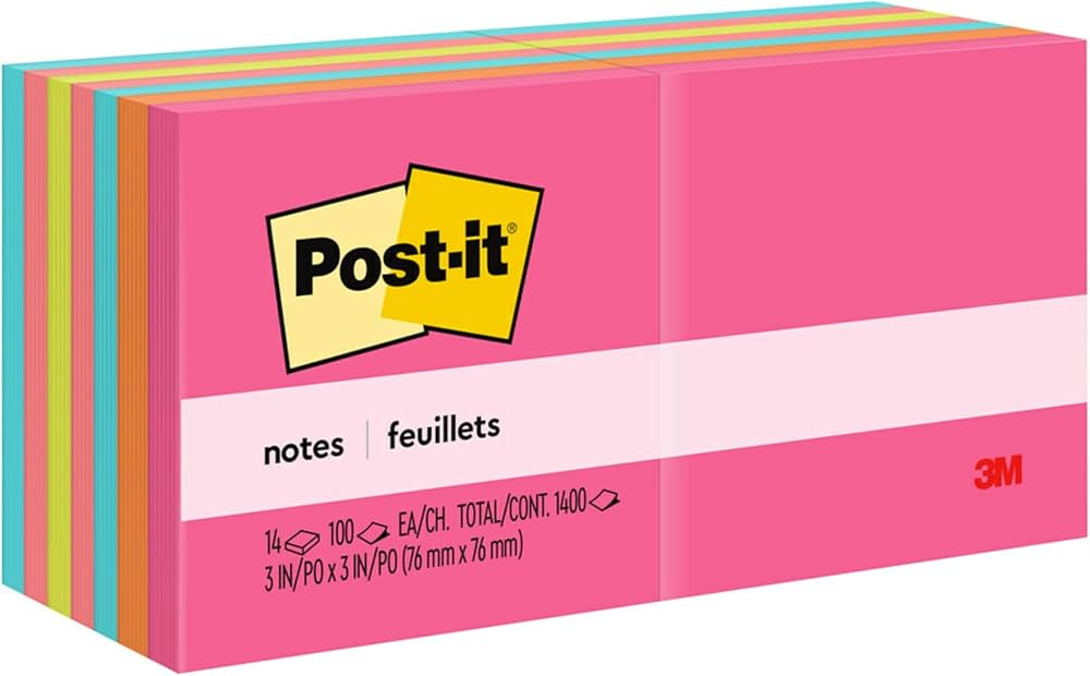 Post-it Notes, 3x3 in, 14 Pads, America's #1 Favorite Sticky Notes, Poptimistic Collection, Brigh... | Amazon (US)