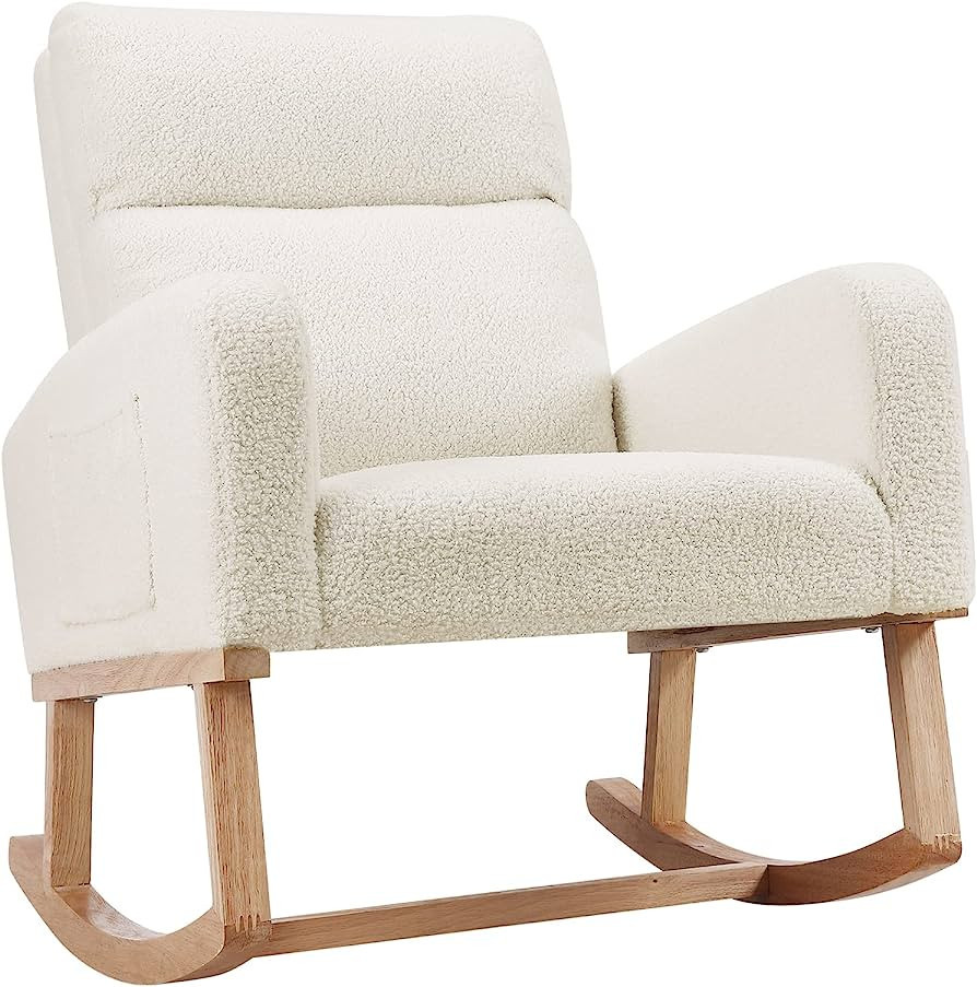 HCHAIRH Nursery Rocking Chair Teddy Upholstered Rocker Glider Armchair with 40.5" High Backrest, ... | Amazon (US)