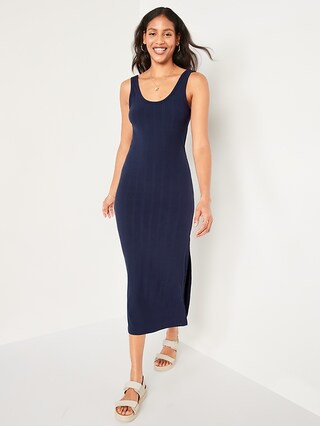 Fitted Sleeveless Rib-Knit Midi Dress for Women | Old Navy (US)