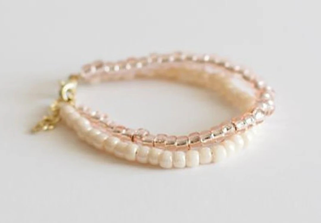 Pink and Ivory Bracelet Initial Charms Baby Bracelet for - Etsy | Etsy (US)