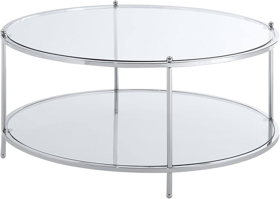 Convenience Concepts Royal Crest 2 Tier Round Glass Coffee Table, Clear Glass / Chrome Frame | Amazon (US)