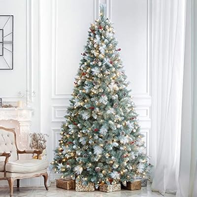 ANOTHERME 7.5ft Pre-Lit Christmas Tree, 650 Warm Lights UL Certified, Pinecones &Berries Hinged A... | Amazon (US)