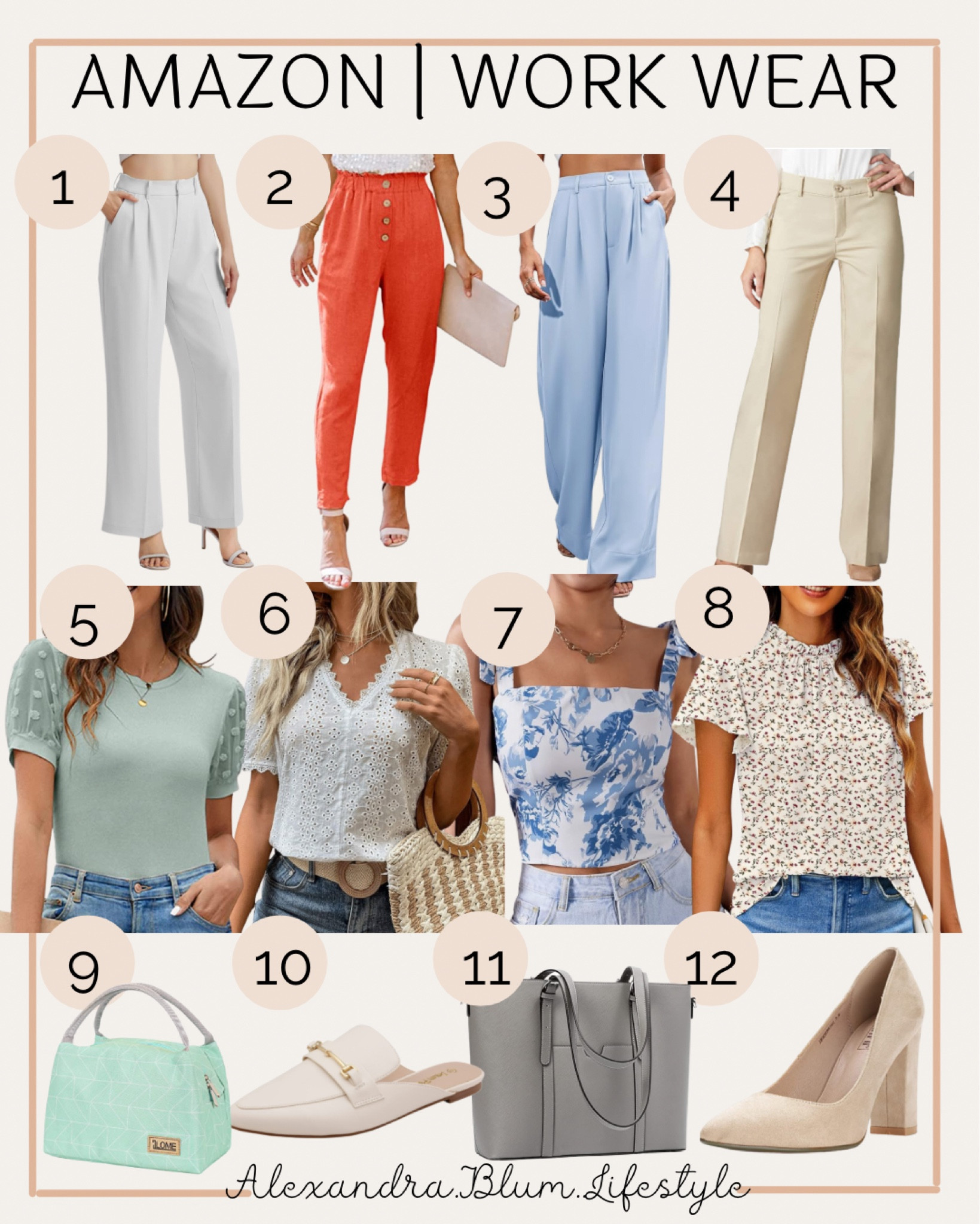 Amazon Work Wear!! Cute and affordable work pants for summer style! Paperbag pants, dress pants, and high waisted pants! Tops and blouses perfect for work outfits! Pointed mules and nude heels! Tote bags and lunch 

#LTKmidsize #LTKworkwear #LTKover40