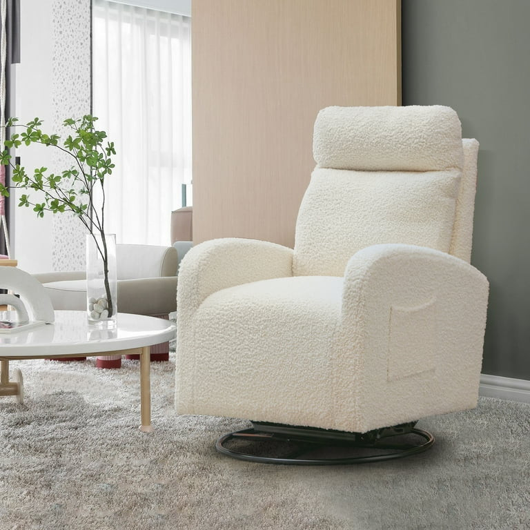 Muumblus Teddy Nursery Glider Swivel Glider Rocking Chair with Lumbar Pillow, White | Walmart (US)