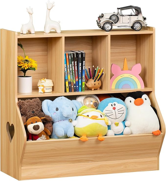 Lerliuo Kids Toy Storage Organizer, Children Small Bookcase and Bookshelf, Toddler 4 Cubby Toy St... | Amazon (US)