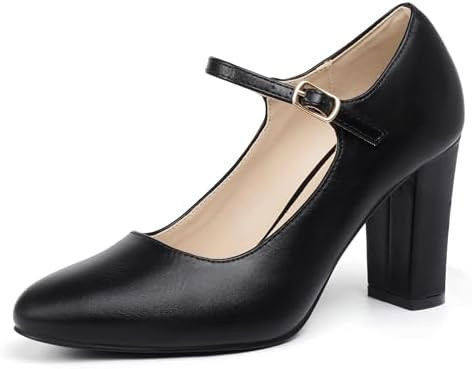 IDIFU IN4 Women's Pumps Mary Jane Dress Shoes for Women Closed Toe Heels High Chunky Block Heels ... | Amazon (US)