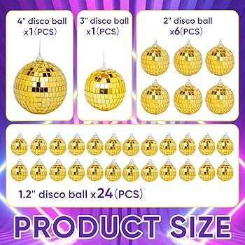 32 Pack Mini Disco Balls Decorations Different Sizes Mirror Ball with Hanging String Small Disco ... | Amazon (US)