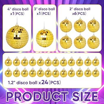 32 Pack Mini Disco Balls Decorations Different Sizes Mirror Ball with Hanging String Small Disco ... | Amazon (US)