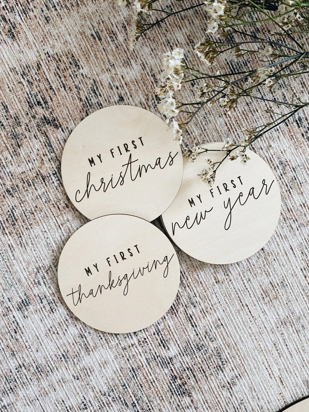 My First Holiday Milestone Cards Set, Baby Wood Discs Marker, Newborn Photo Props, Holiday Photos | Etsy (US)