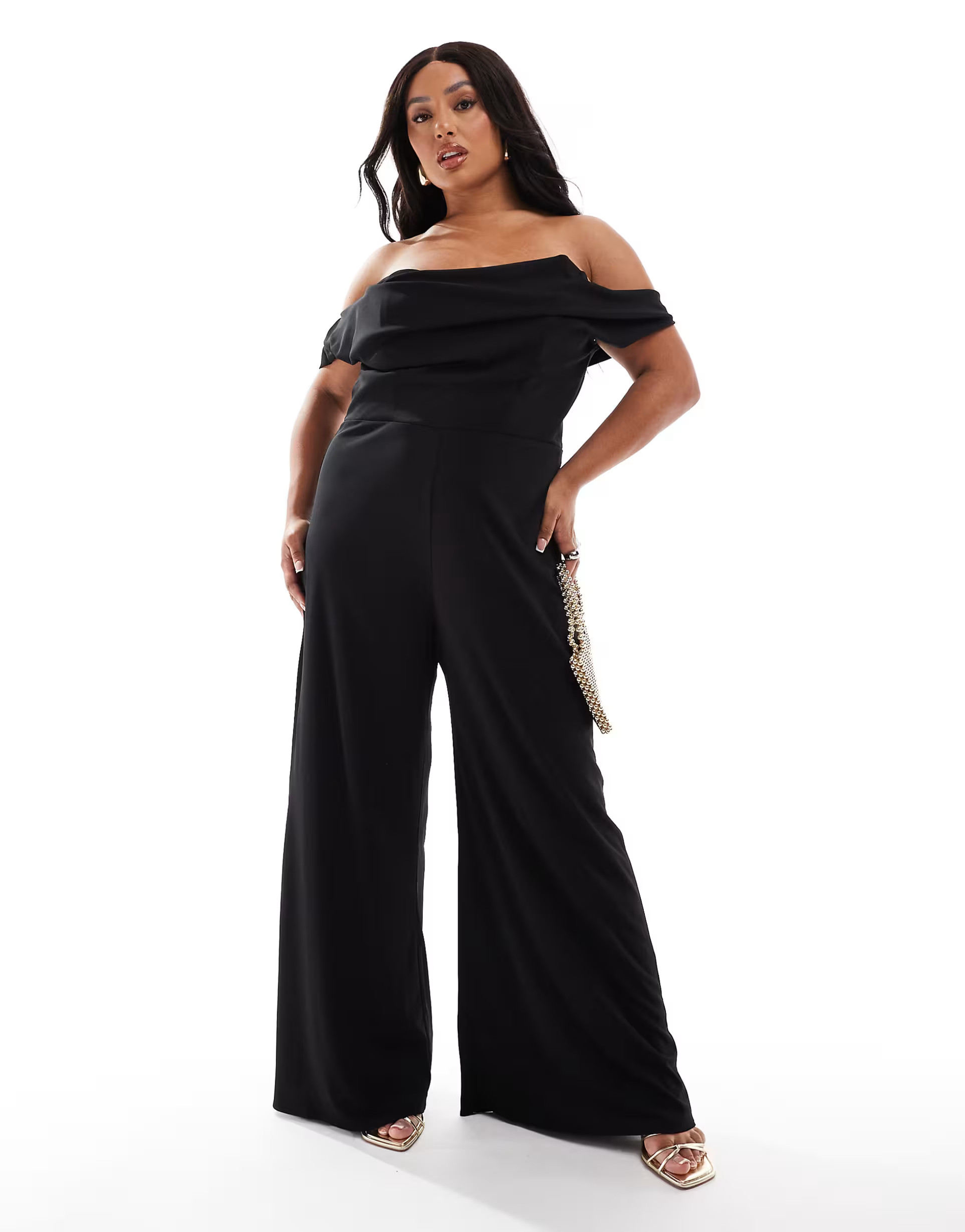 ASOS DESIGN Curve off the shoulder structured neckline jumpsuit in black | ASOS (Global)