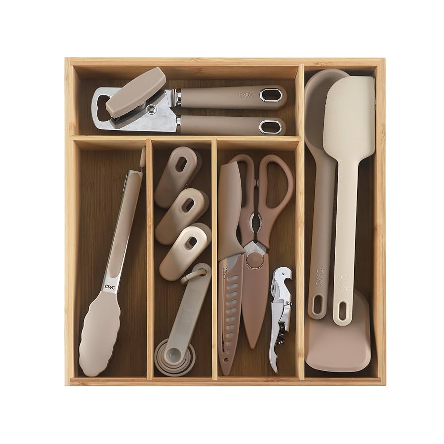 COOK WITH COLOR Bamboo Kitchen Utensil Set with Drawer Organizer | Cooking Tools and Storage Cadd... | Amazon (US)