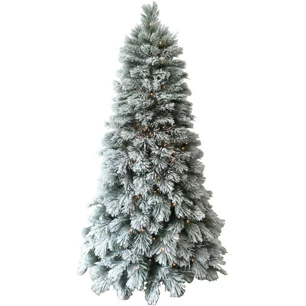 Holiday Time Artificial Christmas Trees Pre-Lit 7.5' Flocked Artificial Tree, Clear Lights - Walm... | Walmart (US)