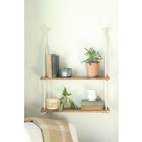 Hanging Rope Shelf | 24"" Double Swing Stained Or White Bookshelf Floating Modern Farmhouse | Etsy (US)