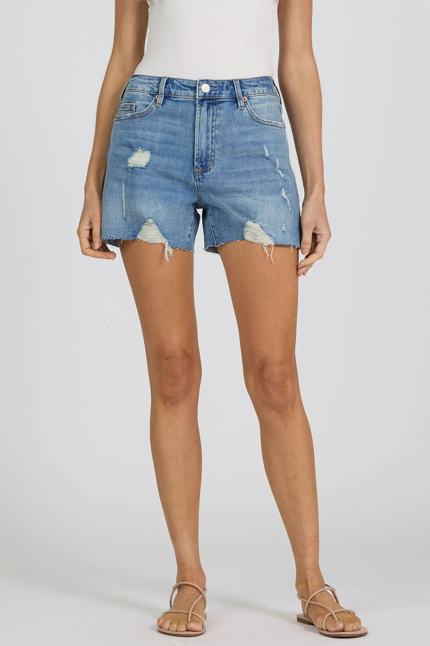 Gigi Mid Rise Raw Hem Denim Short Douque | Dear John Denim