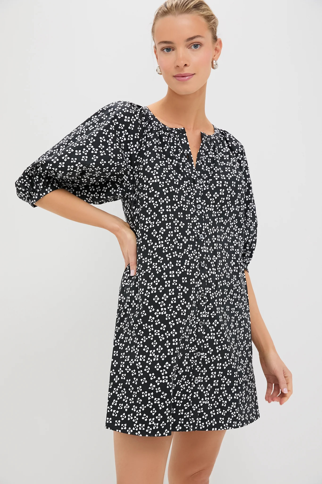 Black Woodblock Floral Vincent Mini Dress | Tuckernuck (US)