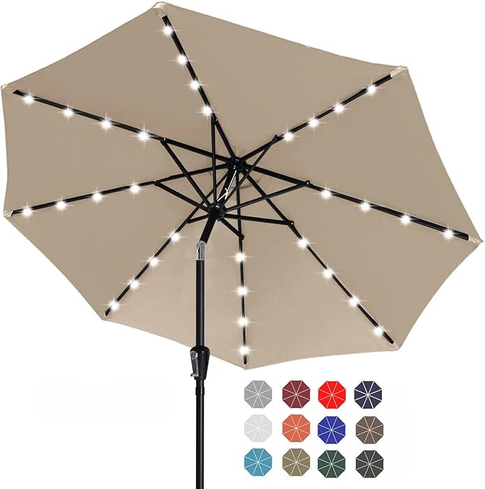 ABCCANOPY Durable Solar Led Patio Umbrellas with 32LED Lights 9FT (khaki) | Amazon (US)