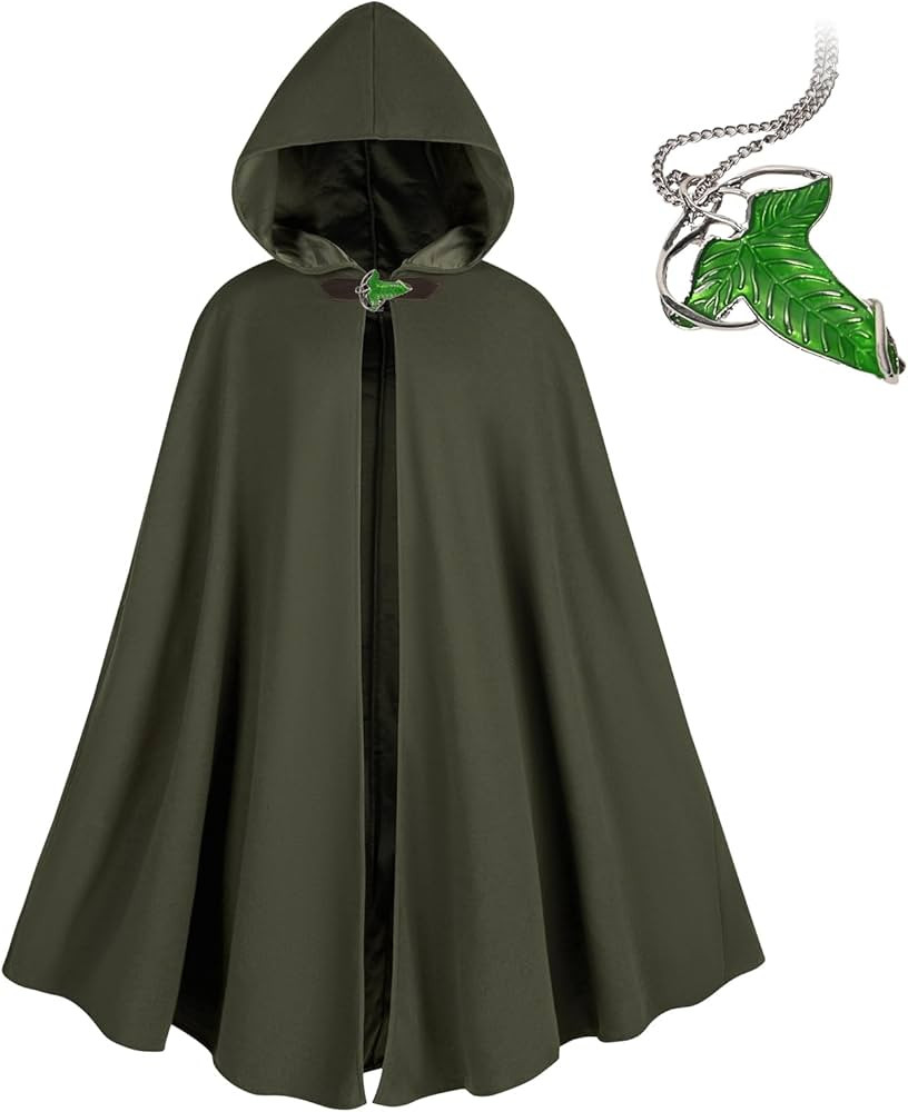 Medieval Costume Cloak with Hood Men Adult Renaissance Hooded Cloak with Green Leaf Brooch Neckla... | Amazon (CA)