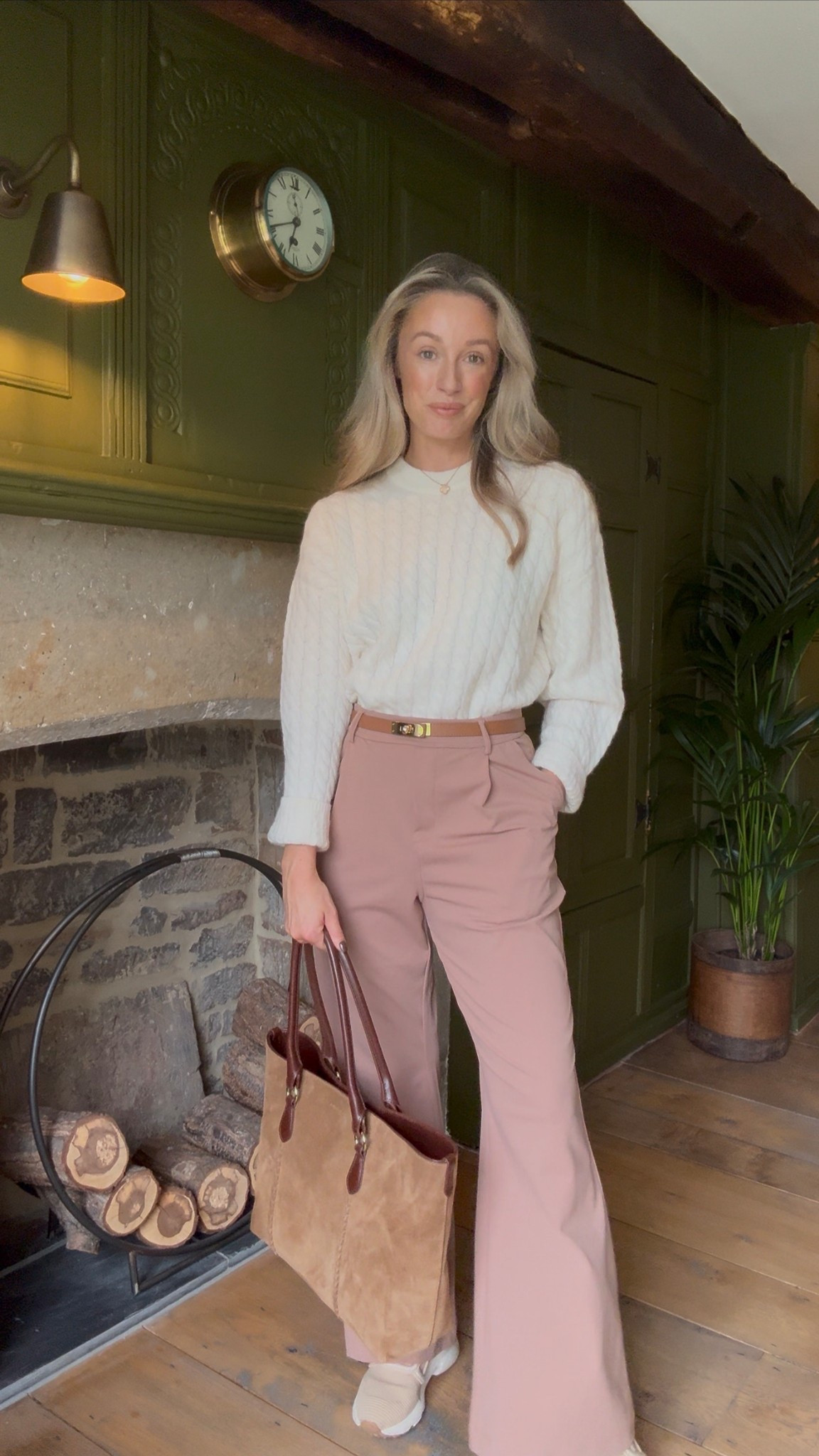 A super cosy outfit for 90 minutes of sound healing! A cashmere cable knit and stretchy trousers that also look smart with the right accessories 🤎✨ 

#LTKuk #LTKautumn #LTKeurope