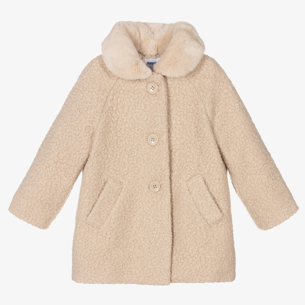 Girls Beige Bouclé Coat | Childrensalon