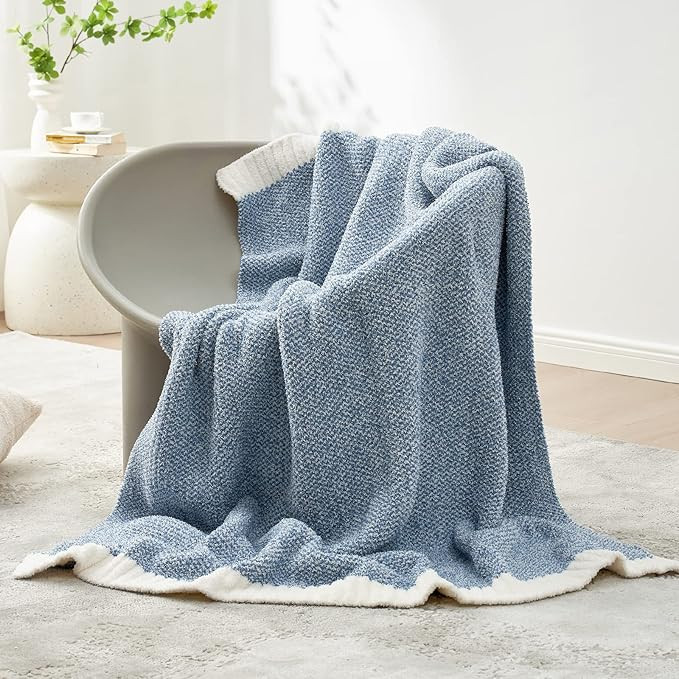Snuggle Sac Blue Throw Blankets for Couch, Reversible Super Soft Warm Blankets Cozy Knit Blanket ... | Amazon (US)