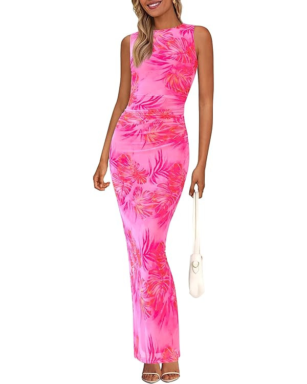 PRETTYGARDEN Wedding Guest Dresses for Women 2025 Summer Resort Wear Sexy Floral Bodycon Sleevele... | Amazon (US)