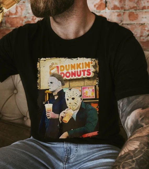 Jason and Micheal Crew Neck Tshirt, Halloween Tshirt, Donut Tshirt, Funny Halloween Shirt,  Horro... | Etsy (US)