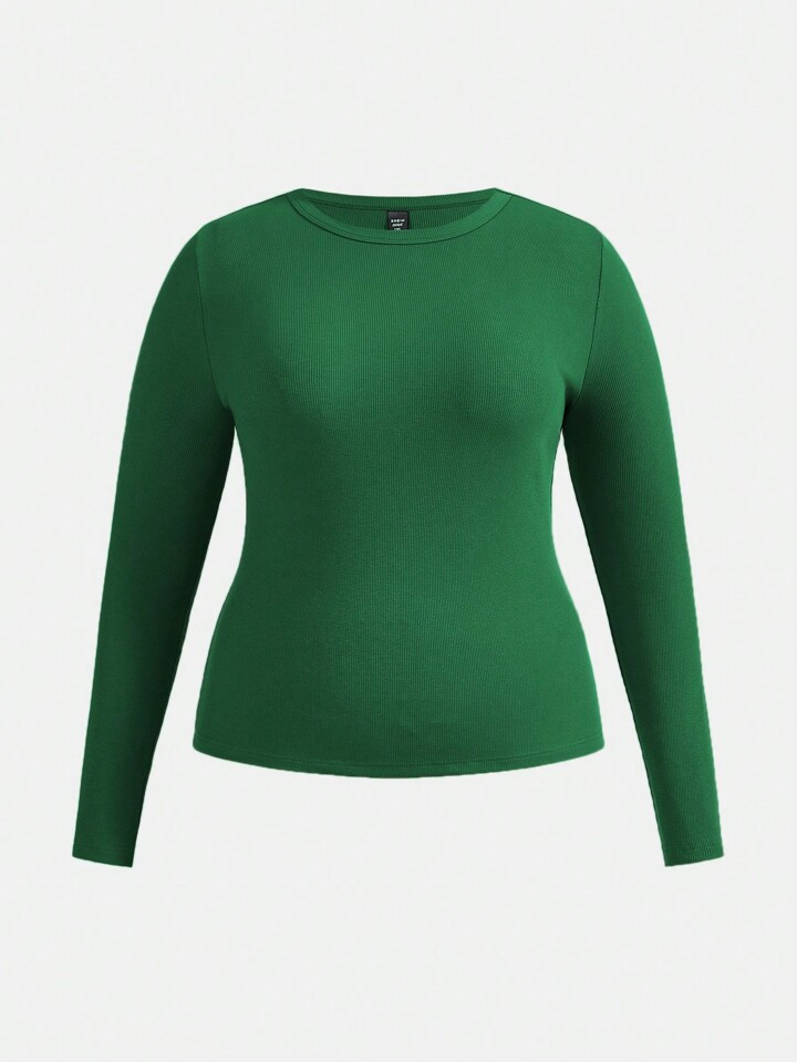 SHEIN BASICS Plus Size Women's Round Neck Long Sleeve T-Shirt | SHEIN