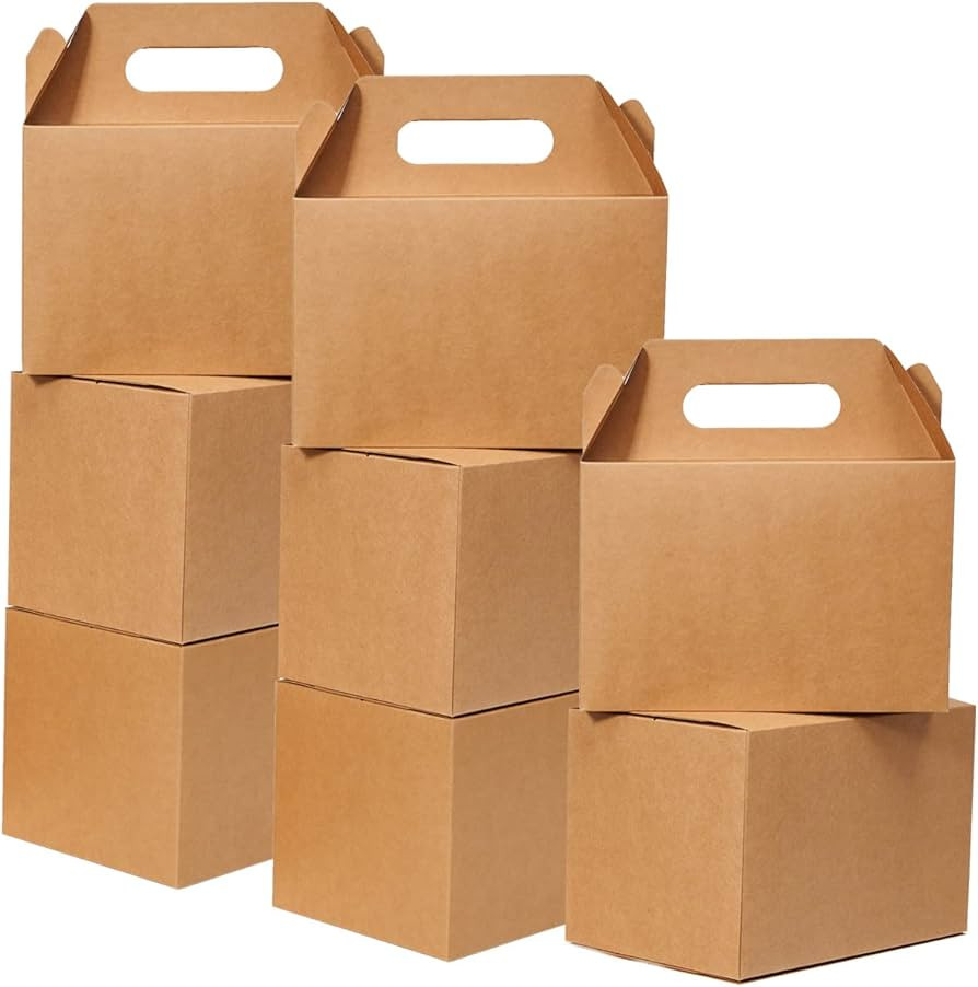 Shallive 15 Pcs Large Treat Boxes 9x6x6 Inch Brown Gable Gift Boxes with Handle Kraft Lunch Boxes... | Amazon (US)