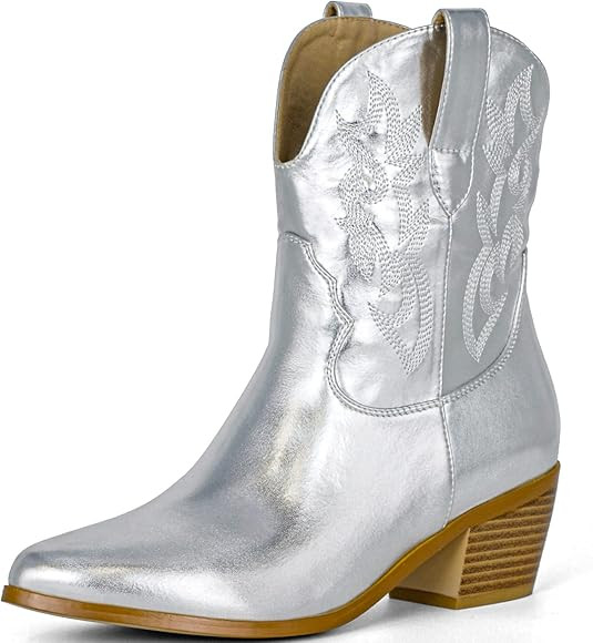 STALOV Cowgirl Boots Stitched Ankle Boots for Women, Pointed Toe Low Chunky Heel Embroidered West... | Amazon (US)