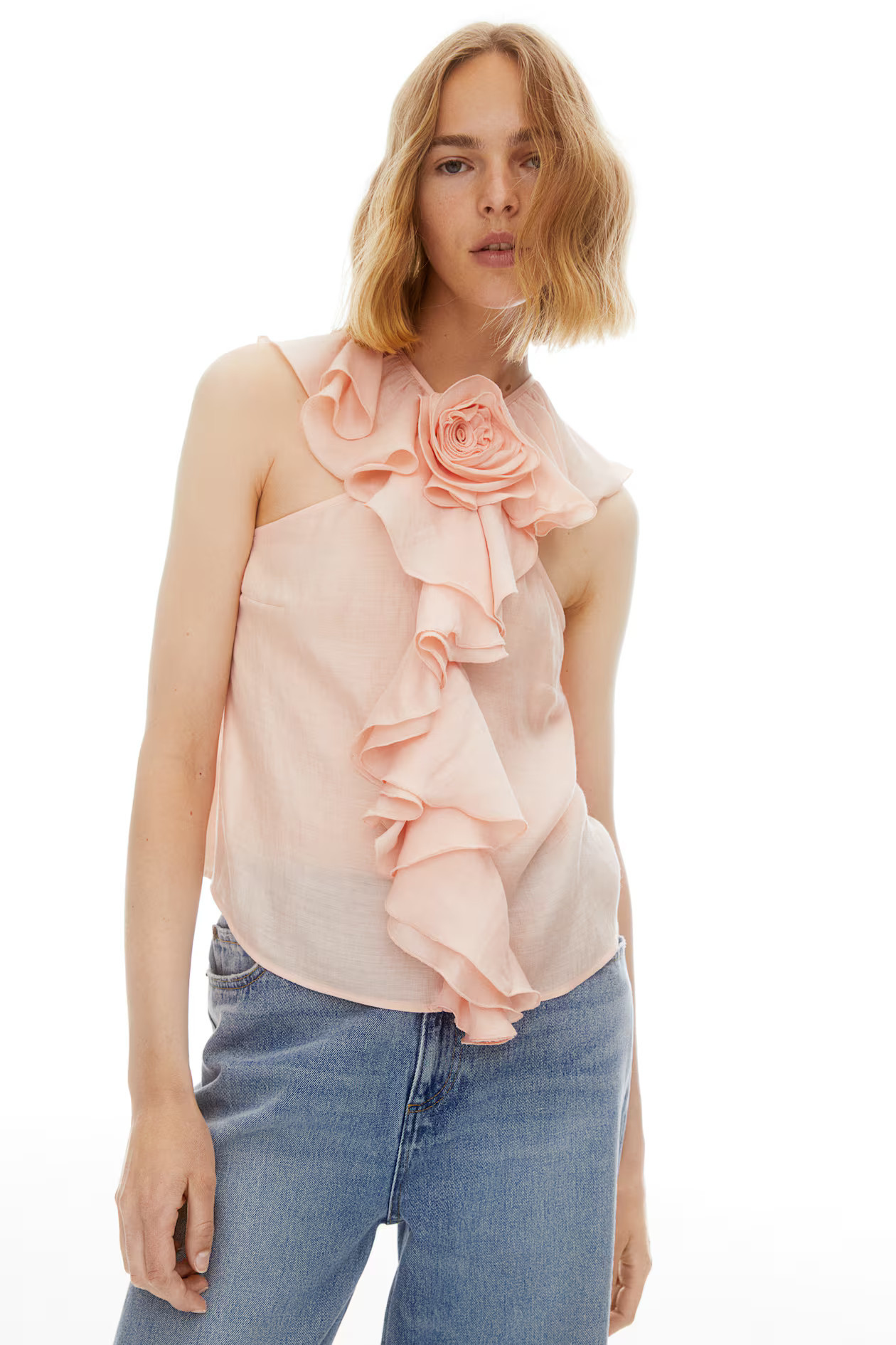 Top con volant - Halterneck - A maniche corte - Rosa cipria - DONNA | H&M IT | H&M (FR, IT, ES, PT, BE)