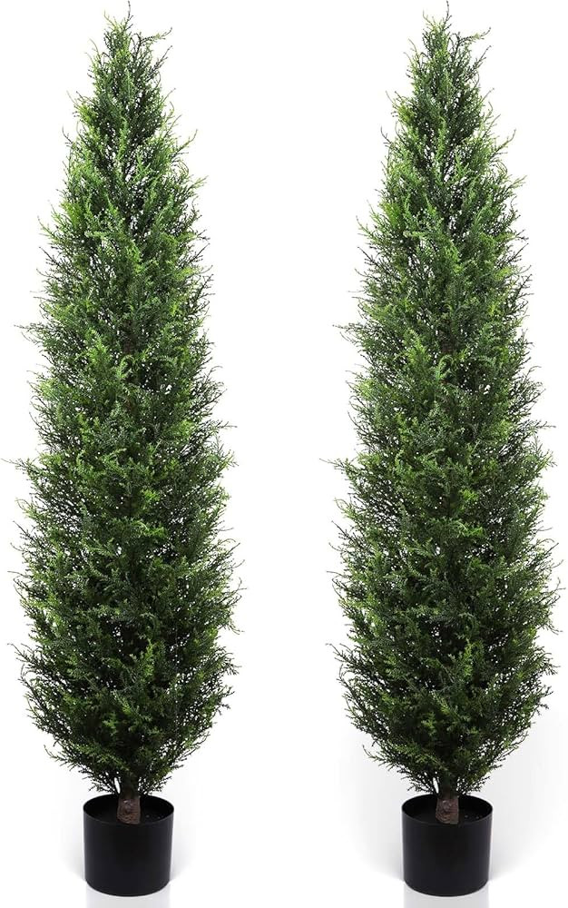Artificial Cedar Topiary 5ft Fake Cypress Trees Faux Cedar Potted Plants Silk Pine Cypress for Ou... | Amazon (US)