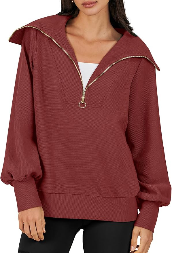 ANRABESS Women Quarter Zip Pullover Oversized Long Sleeve Half Zip Sweatshirts Fashion Trendy 202... | Amazon (US)