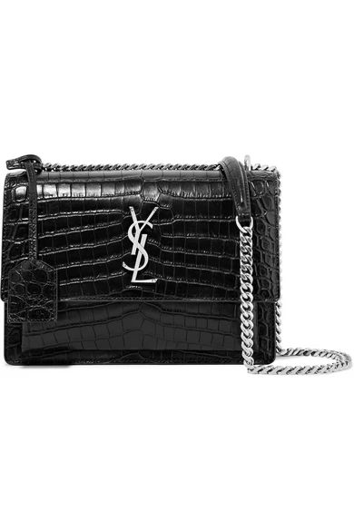 Saint Laurent - Sunset Medium Croc-effect Leather Shoulder Bag - Black | NET-A-PORTER (US)