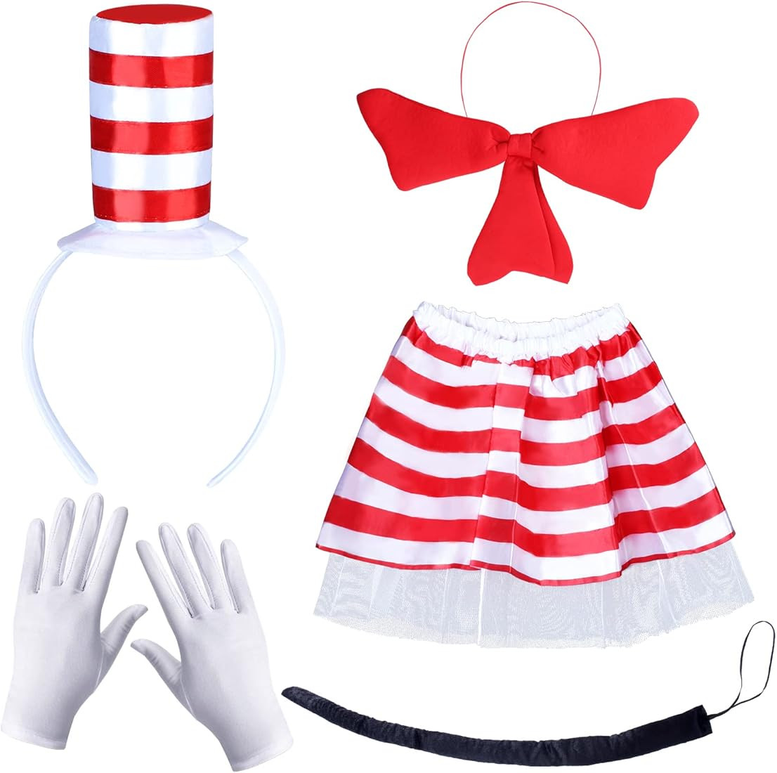 Keymall 5 Pcs Kids Cat Costume Kit Including Red White Top Hat Headband Gloves Bowtie Skirt Tail ... | Amazon (US)