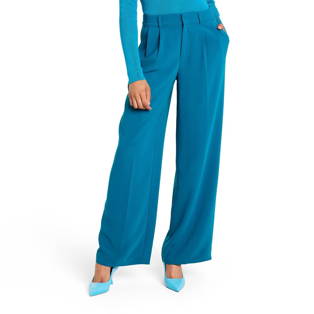 Women's High-Waist Wide Leg Tailored Trousers - Sergio Hudson x Target Teal L | Target