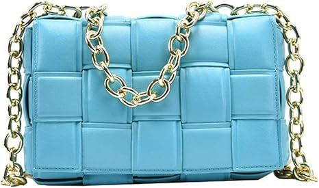 NC Ladies Messenger Woven Flap Bag, PU Leather Thick Chain Handbag Messenger Bag, Blue | Amazon (US)