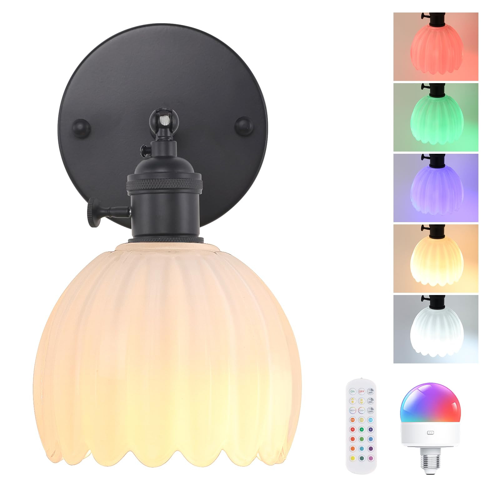 Vintage Battery Operated Wall Sconce with White Tulip Glass Lampshade Wireless Rechargeable Batte... | Amazon (US)
