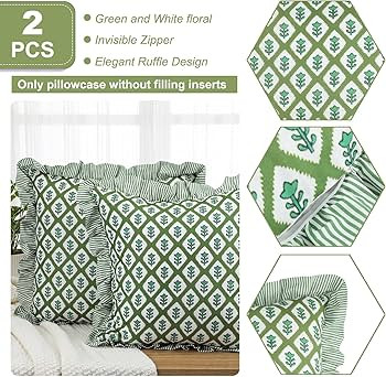 2 PCS Block Print Pillow Covers - Ruffle Farmhouse Floral Throw Pillow Covers Cotton for Couch So... | Amazon (US)