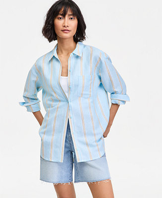 Women's Linen-Blend Relaxed Button-Down Shirt | Macy's