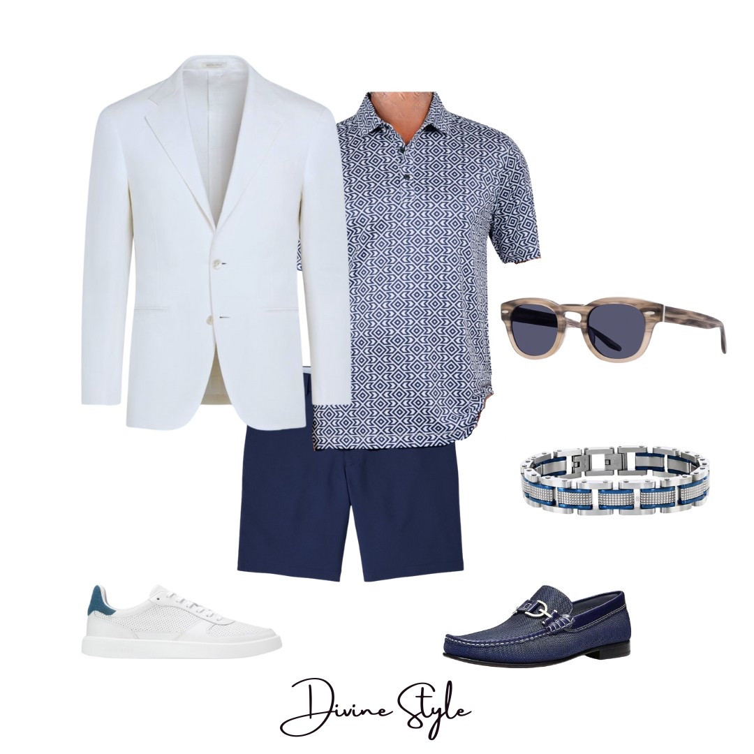 Slip into this easy-to-wear outfit combination guys fir spring/summer. A blazer with a print polo shirt or knit polo shirt and shorts. Add sunglasses and loafers or sneakers. This performance fabric print polo and shorts fit like a glove. 

#LTKMens #LTKShoeCrush #LTKSeasonal