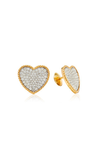 18K Yellow Gold Diamond Heart Stud Earrings | Moda Operandi (Global)