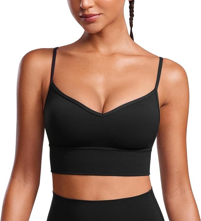 CRZ YOGA Womens Butterluxe Sweetheart Longline Sports Bra - V Neck Adjustable Thin Strap Yoga Bra... | Amazon (US)