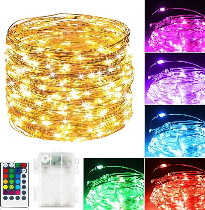 39Ft 120 LED Fairy Lights Battery Operated, RGB Color Changing String Light with Remote and Timer... | Amazon (US)