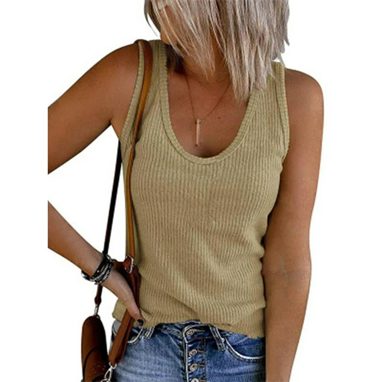 Avamo Women Holiday Solid Tank Tops Sleeveless Women Casual Tops Summer Shirt Blouse Ladies Ribbe... | Walmart (US)