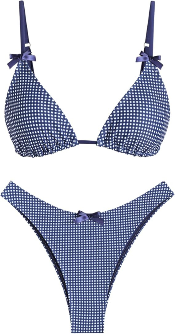 seamoly Women's Bikini Sets Tie Back Bowknot Two Piece Swimsuits Triangle Thong Bathing Suit Ging... | Amazon (US)