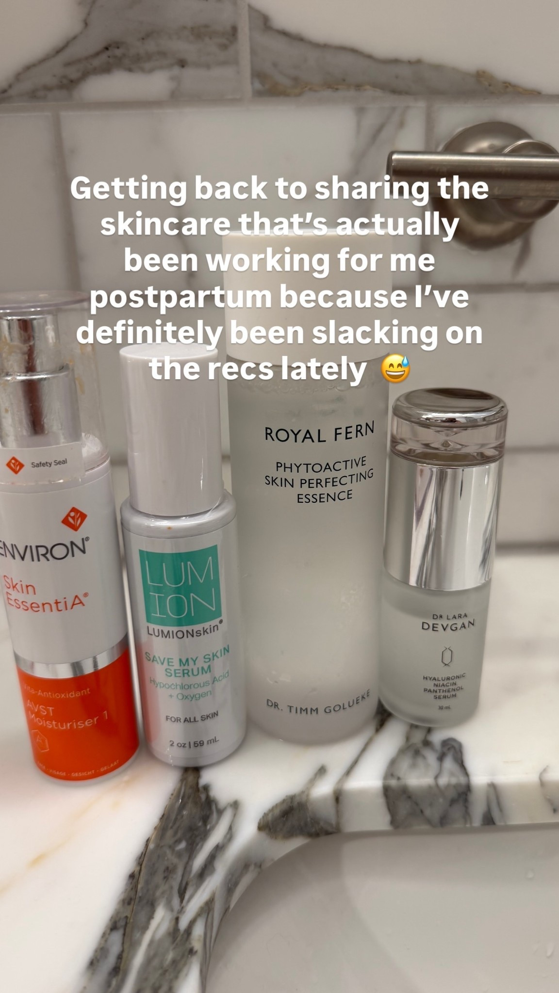 Getting back to sharing the skincare that’s actually been working for me postpartum because I’ve definitely been slacking on the recs lately 😅 @royalfern environ