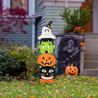 Glitzhome® 3.5ft. Halloween Metal Stacked Ghost, Frankenstein, Black Cat and Pumpkin Yard Stake ... | Michaels Stores