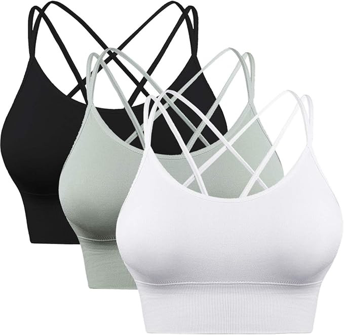 Enjoyoself Womens Strappy Sports Bra for Yoga Running Athletic Gym Workout Fitness Tank Tops | Amazon (US)