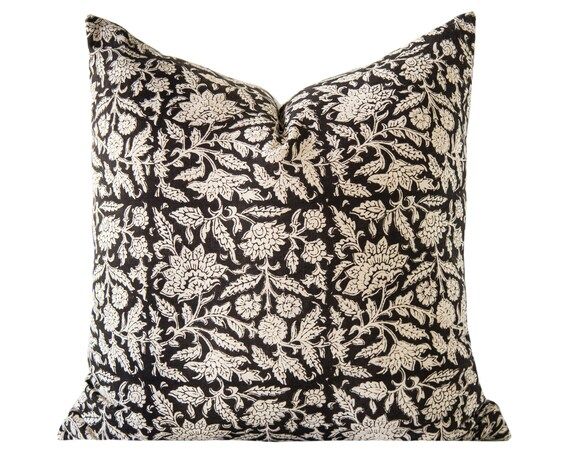 Floral Pillow Cover Beige and Black Pillow Covers Black - Etsy | Etsy (US)