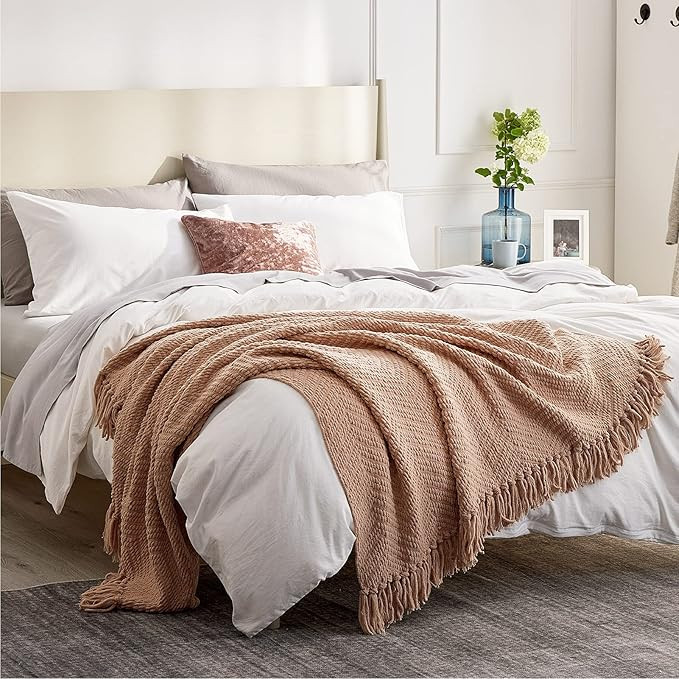 Bedsure Throw Blanket for Couch - Beige Knit Woven Chenille Blanket Versatile for Twin Bed, 60 x ... | Amazon (US)